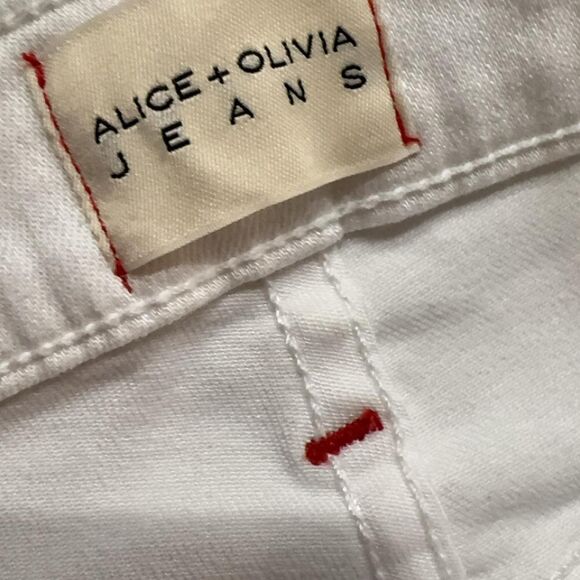 Alice + Olivia AO LA Zoe Ruffled Hem Jeans in White Vintage Sugar - Picture 6 of 7